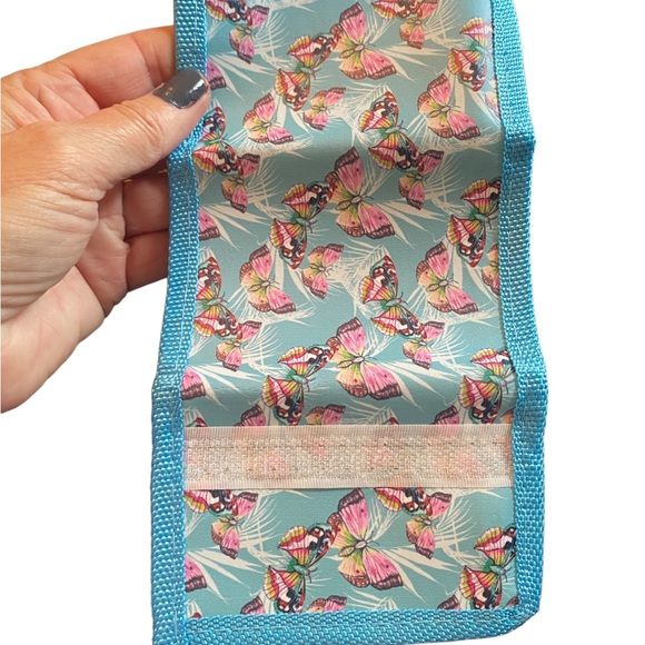 Sky Blue Butterfly Print Velcro Mini Trifold Wallet - Picture 3 of 4